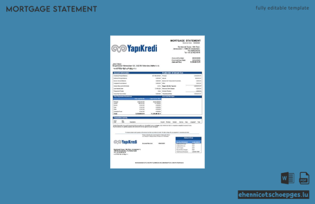 Niederlande Yapi Kredi Bank Nederland Hypothekenabrechnung Word- und PDF-Beispielvorschau
